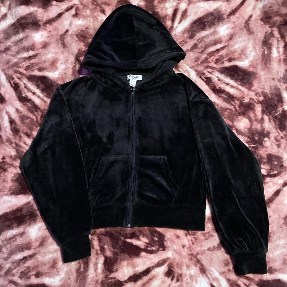 Small Black Cropped Velvet Tracksuit Jacket